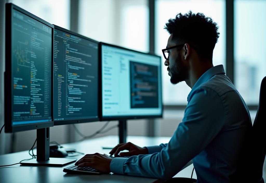 Cybersecurity analysts monitoring network traffic in a modern New York office